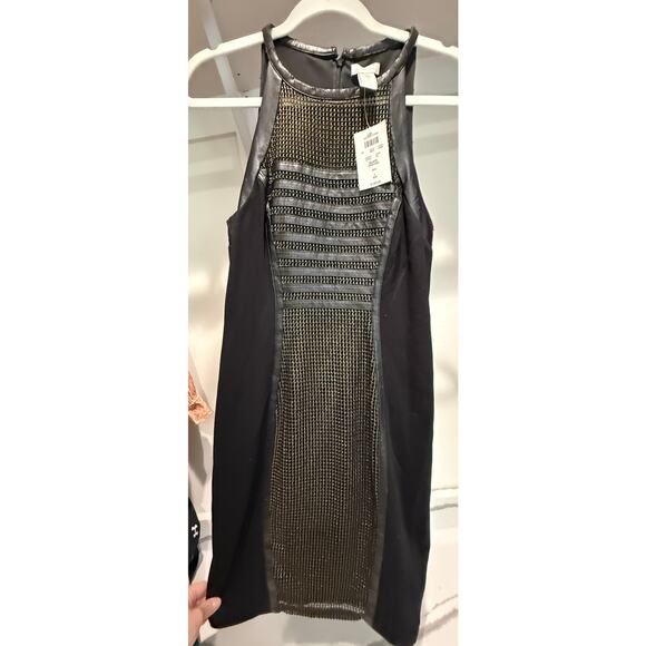 Vintage Deadstock Cache Women's Fitted Dress NWT Leather Mesh (damage) Sz Small - Picture 3 of 12